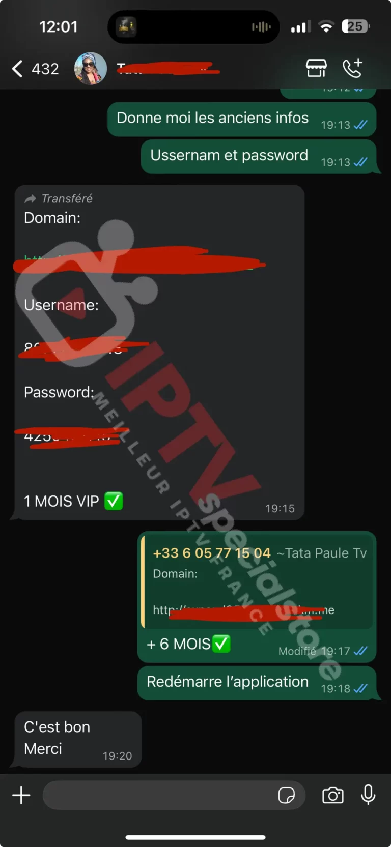 feedback client content après mise à jour d'un abonnement IPTV vers 6 mois, support rapide