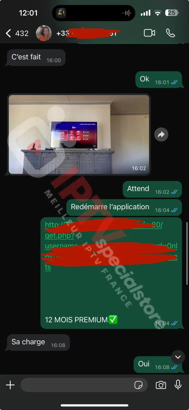 photo installation réussie abonnement IPTV 12 mois PREMIUM sur Smart TV avec codes Xtream Codes sa charge